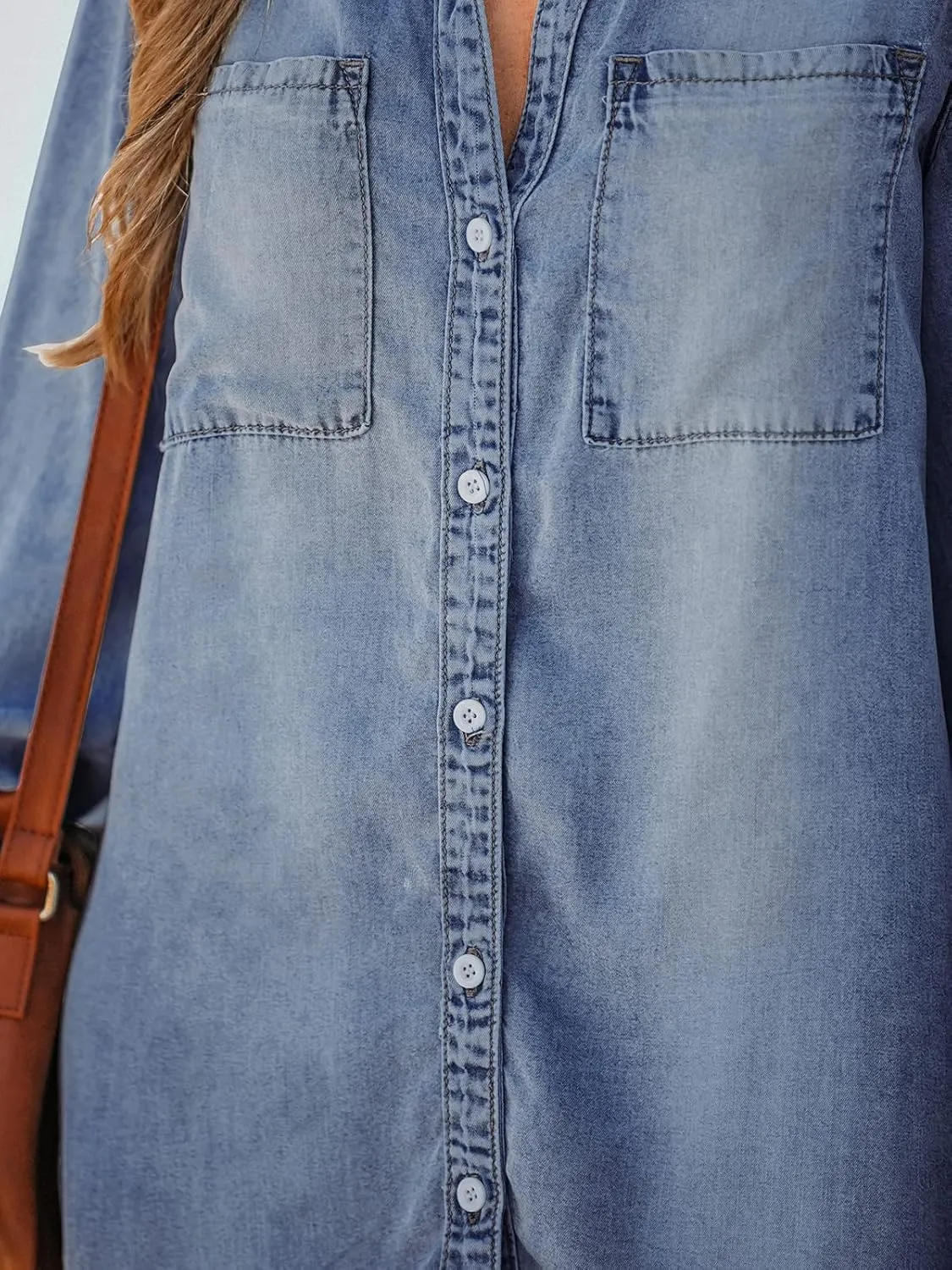 CUPSHE Womens Denim Shirt Dress Long Sleeve Button Down Casual Loose Jean Dresses with Pockets