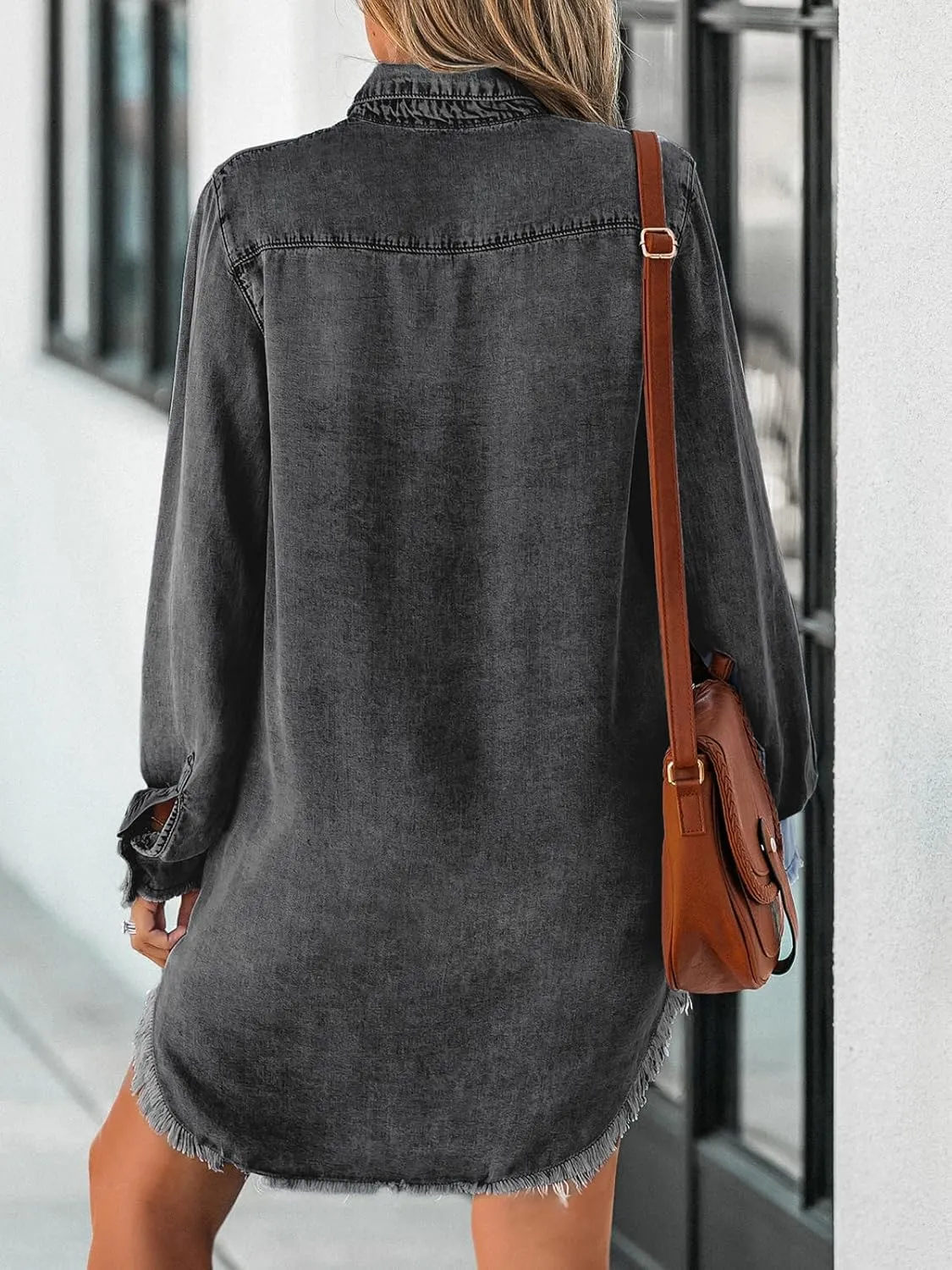 CUPSHE Womens Denim Shirt Dress Long Sleeve Button Down Casual Loose Jean Dresses with Pockets