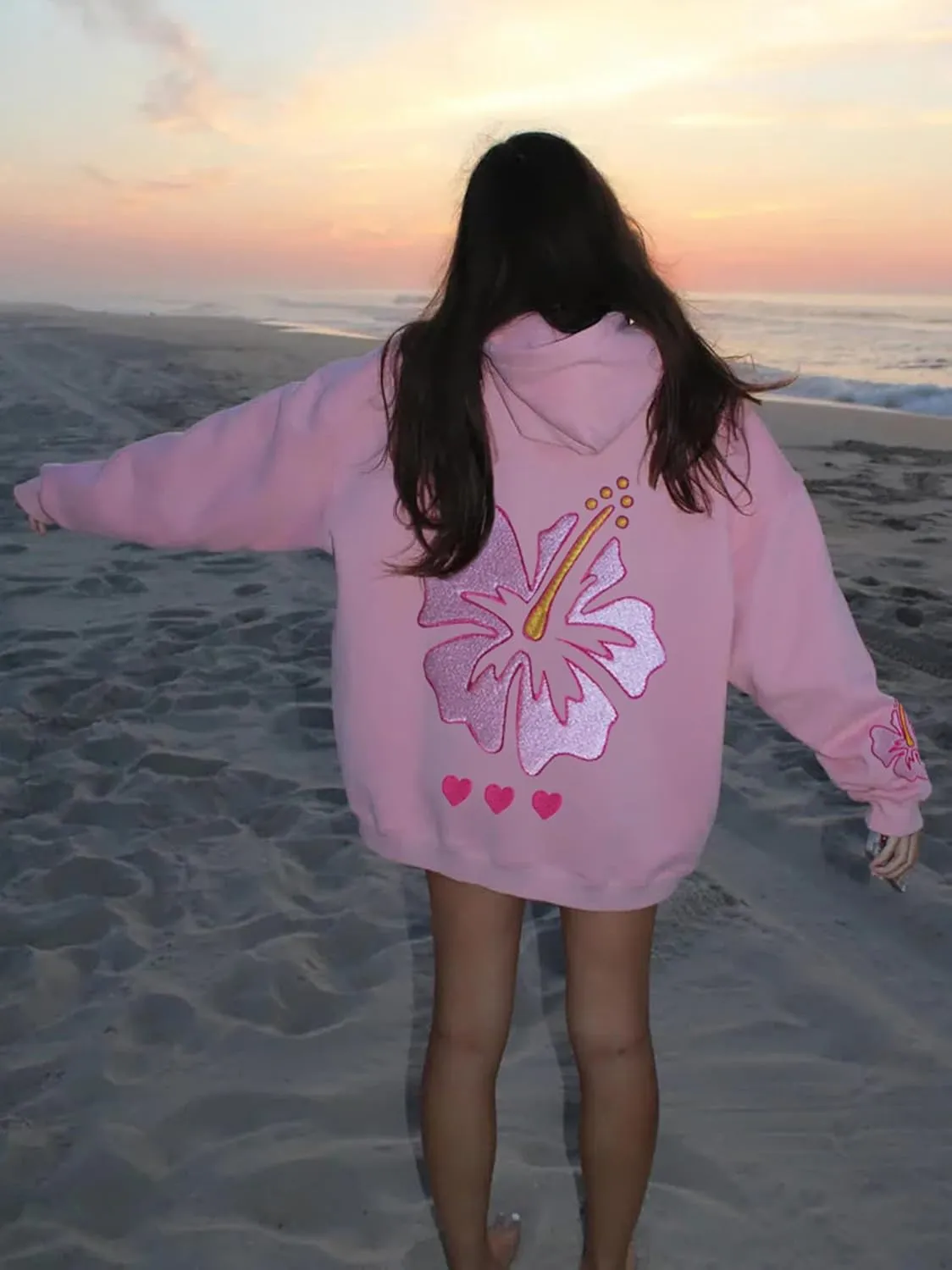 Cute Hoodies for Teen Girls Women Y2k Floral Graphic Oversized Sweatshirt Long Sleeve Aesthetic Preppy Clothes