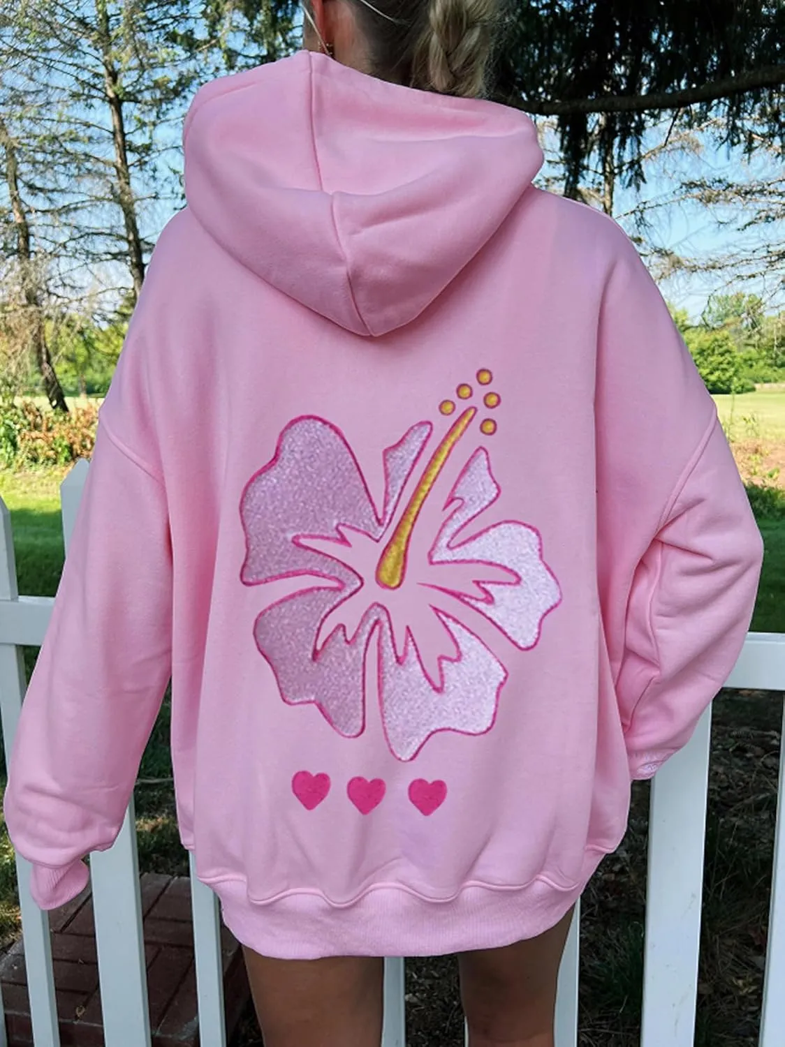 Cute Hoodies for Teen Girls Women Y2k Floral Graphic Oversized Sweatshirt Long Sleeve Aesthetic Preppy Clothes