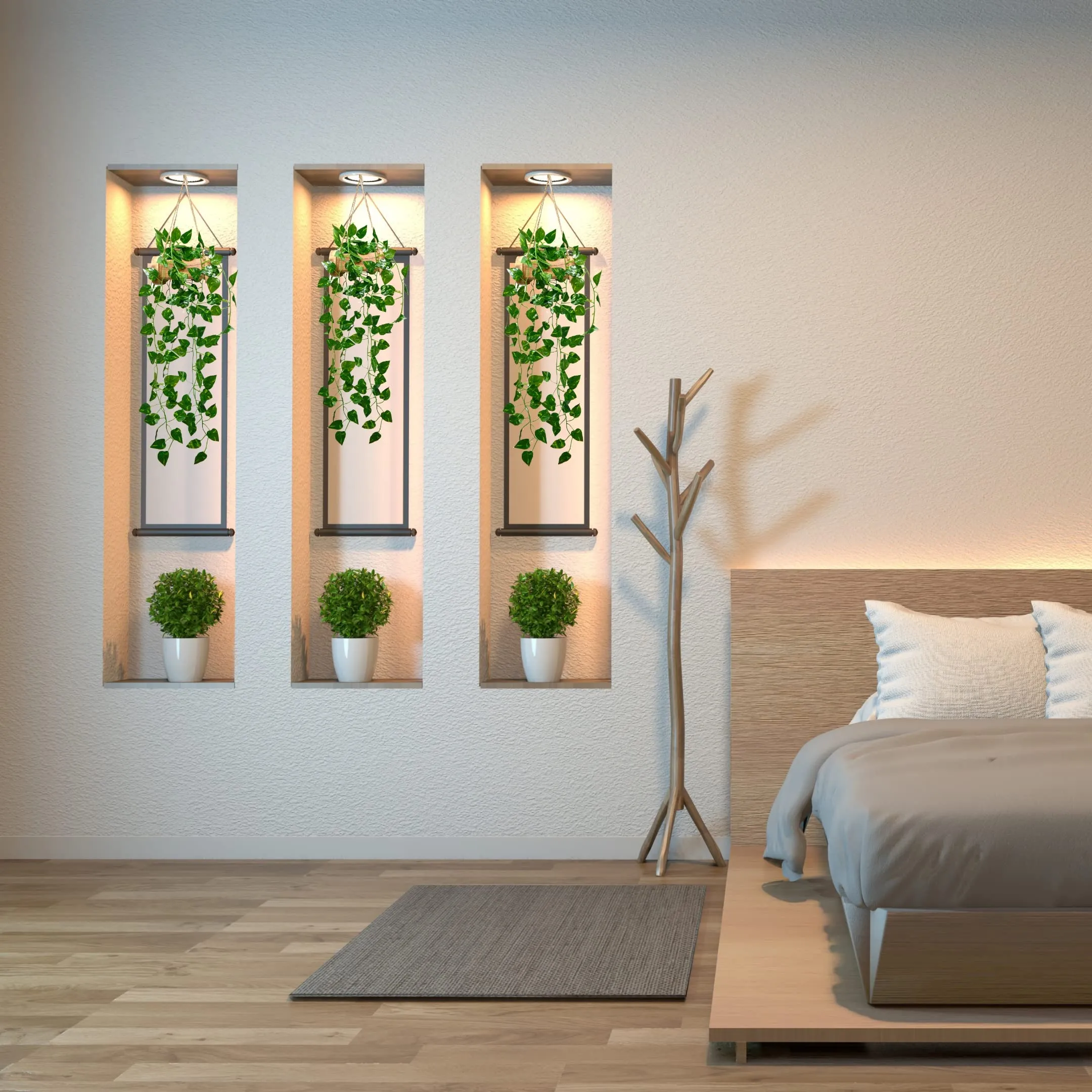 DecoreBugs Artificial Money Plant Leaves Wall Hangings for Home Decoration with Wooden Pot pack of 2 (Hanging Fall 60 CM), Decorative Items for Home Living Room and Office