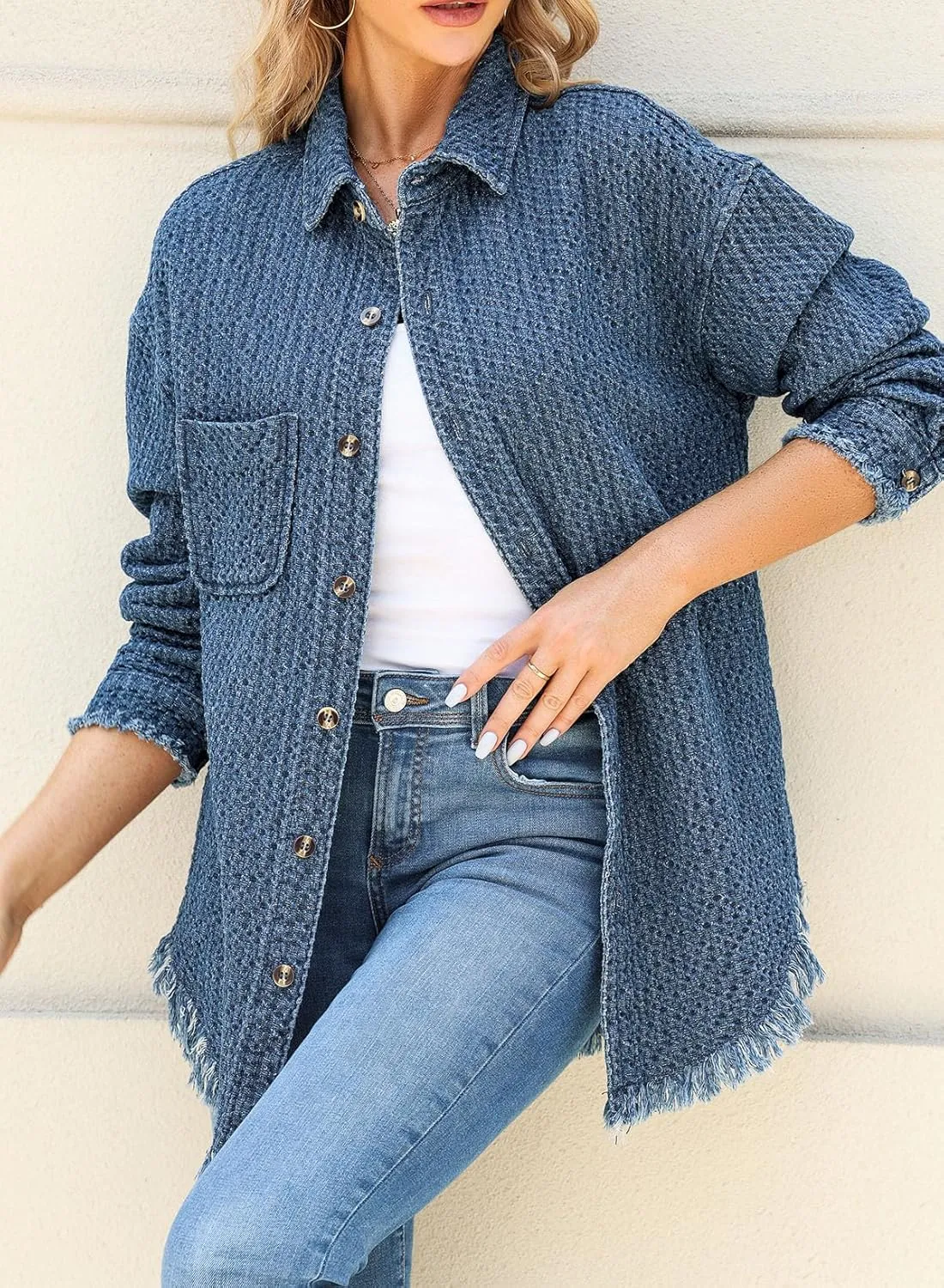 Dokotoo Women's Jean Jackets Button Down Distressed Denim Jacket Casual Long Boyfriend Coats Outwear
