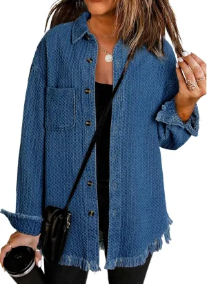 Dokotoo Women's Jean Jackets Button Down Distressed Denim Jacket Casual Long Boyfriend Coats Outwear