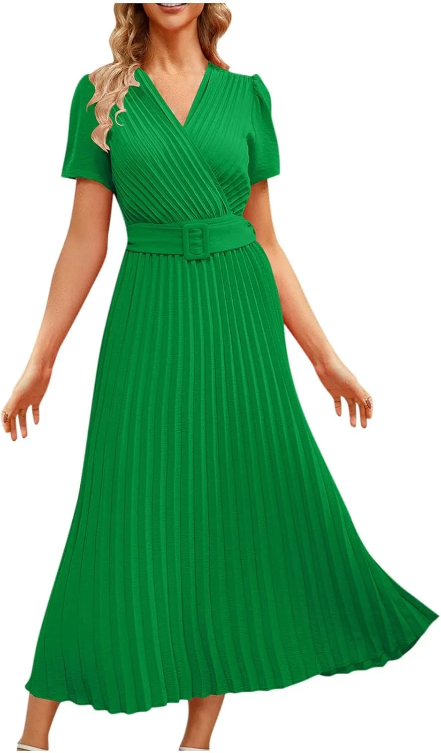 Dresses for Women Plus Size Elegant Pleated Daily Wear Dress Flowy Maxi Dress Short Sleeve Loose Casual Dresses