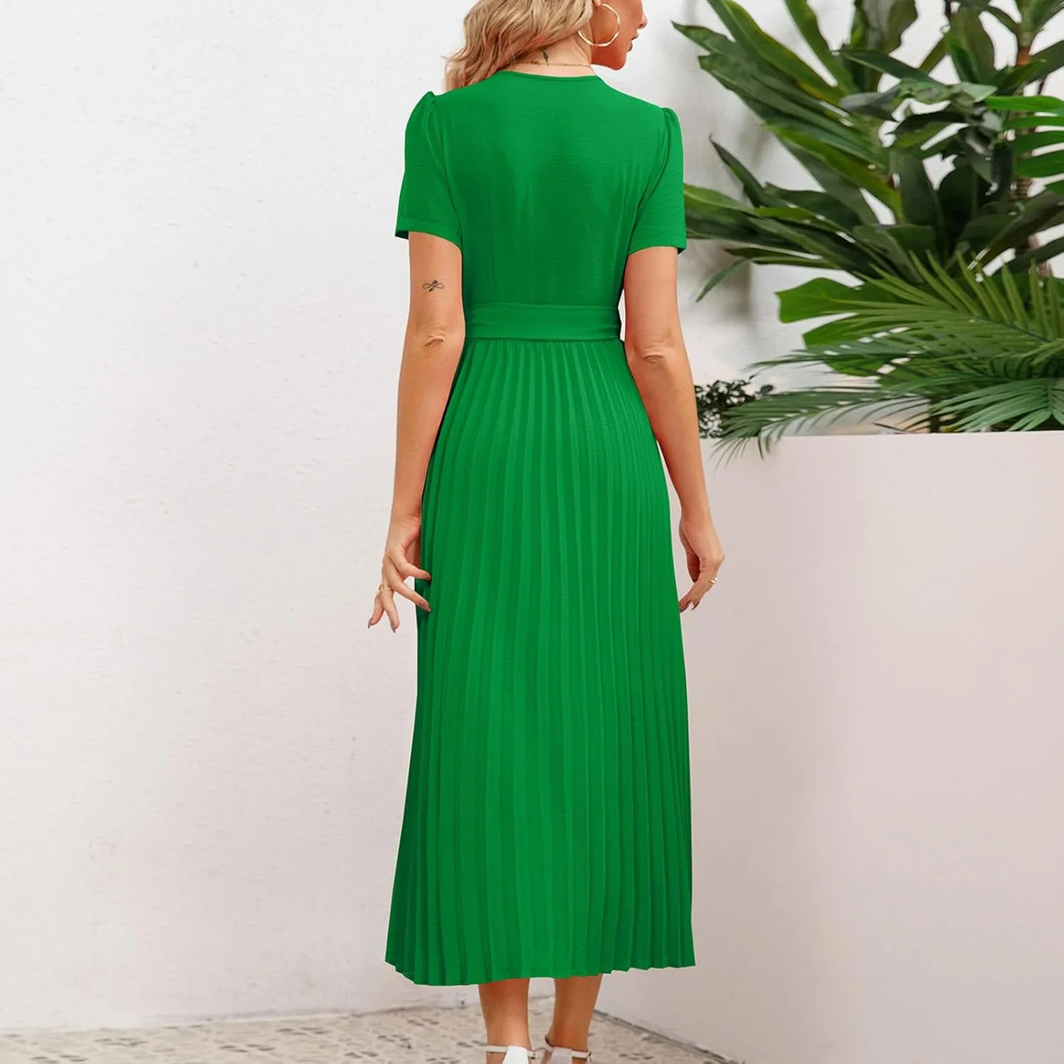 Dresses for Women Plus Size Elegant Pleated Daily Wear Dress Flowy Maxi Dress Short Sleeve Loose Casual Dresses