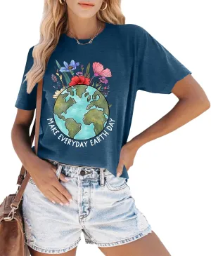 Earth Day Shirt for Women Make Everyday Earth Day Graphic Shirt Environmental Tee Tops