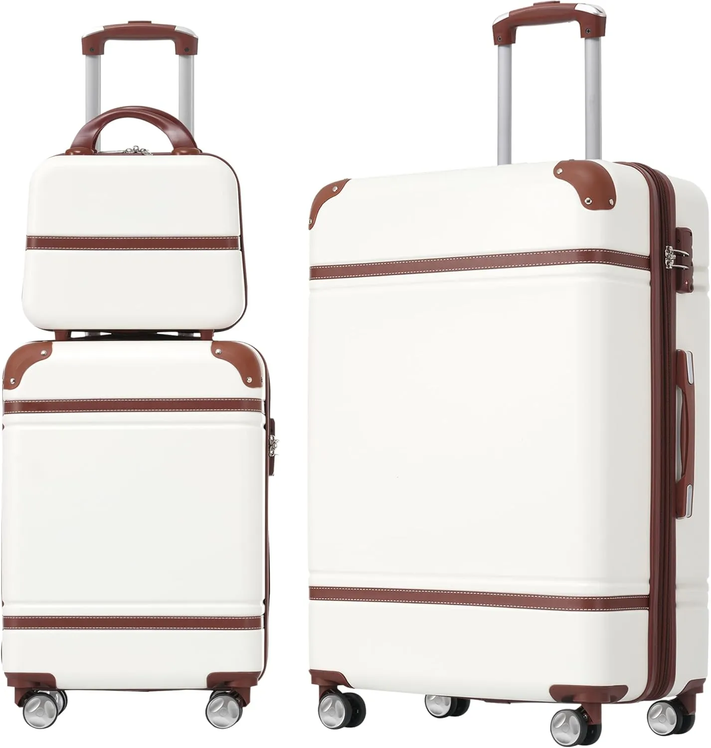 Elegant 3-Piece Hardshell Luggage Set for Effortless Travel, Lightweight Design with Smooth Spinner Wheels, White