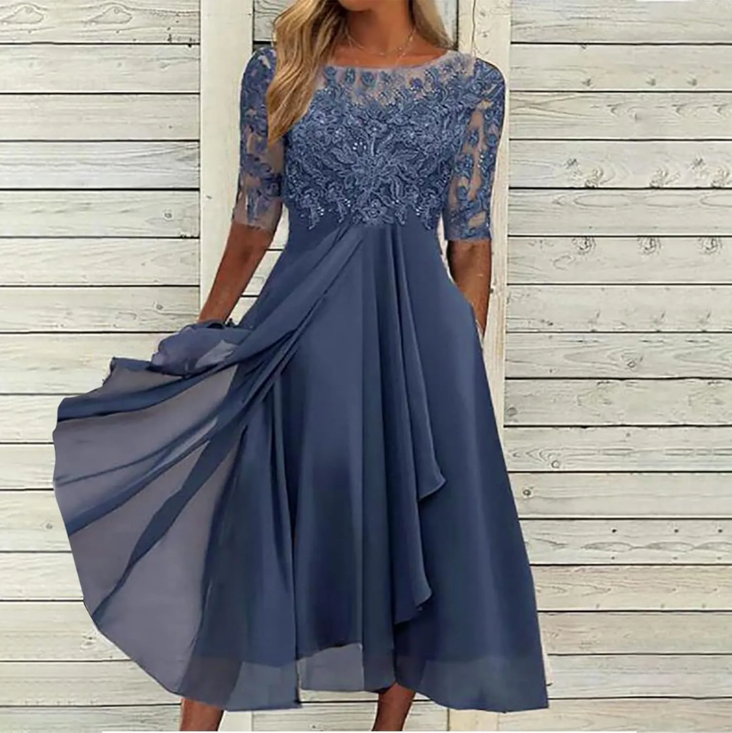 Elegant Embroidery Women Midi Dresses Summer Flowy Lace Cap Sleeve Dress 2025 Chiffon Plus Size Formal Evening Gowns