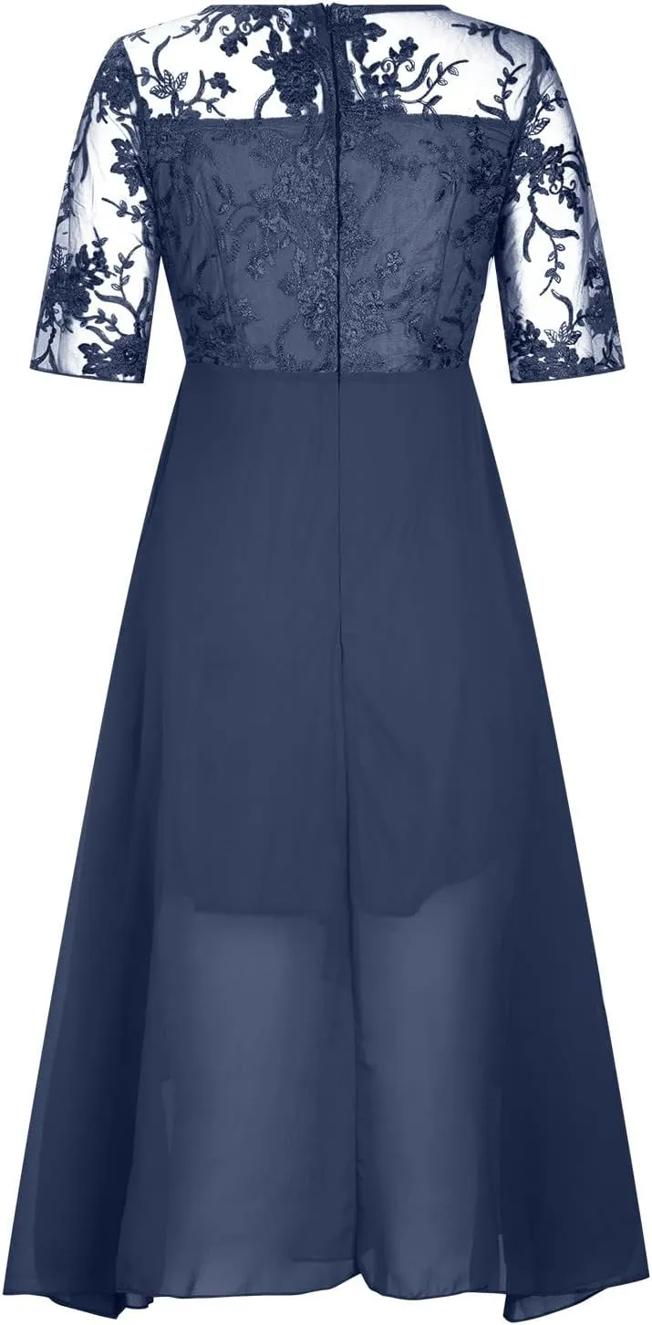 Elegant Embroidery Women Midi Dresses Summer Flowy Lace Cap Sleeve Dress 2025 Chiffon Plus Size Formal Evening Gowns