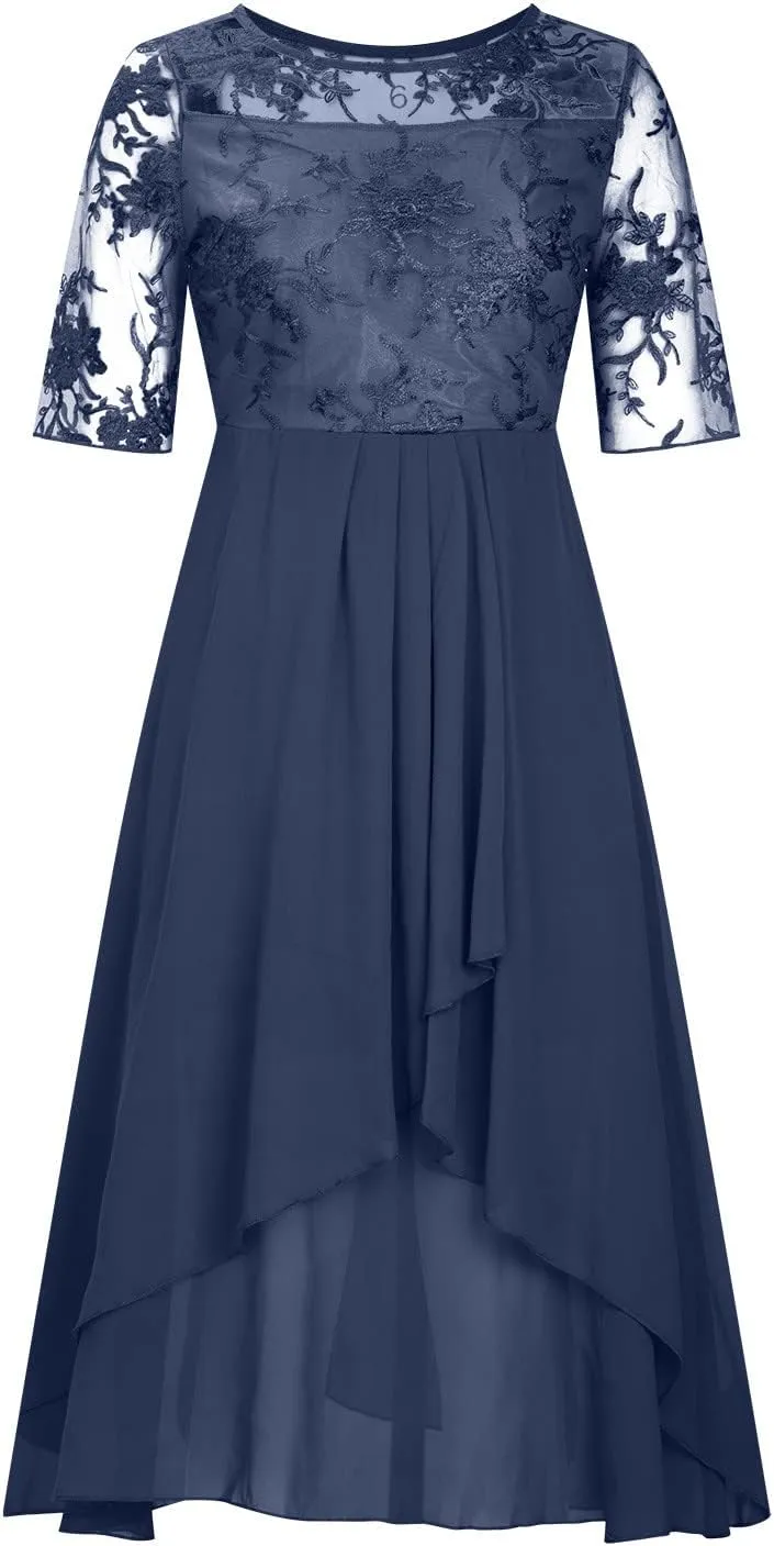 Elegant Embroidery Women Midi Dresses Summer Flowy Lace Cap Sleeve Dress 2025 Chiffon Plus Size Formal Evening Gowns