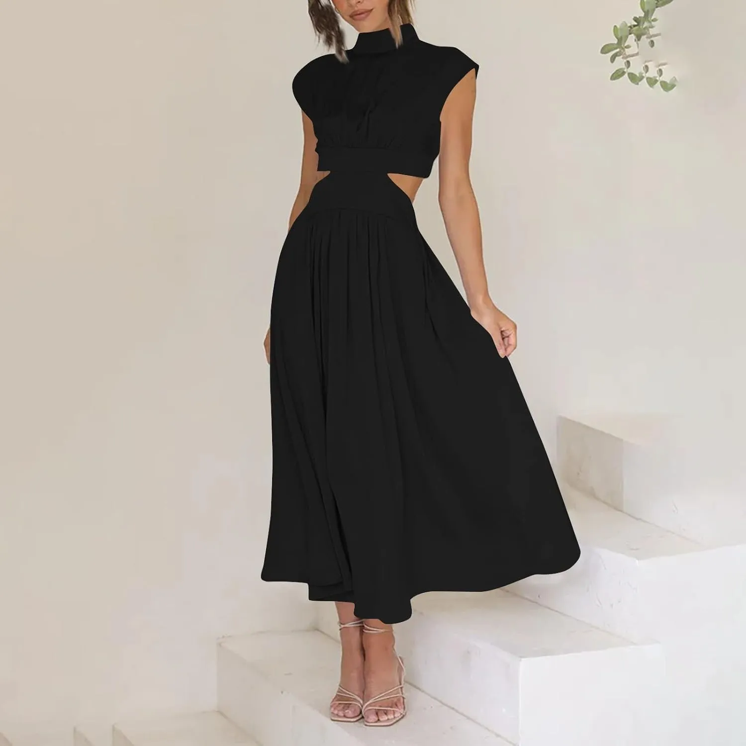 Elegant Women's Cape Dress with Rhinestone Embellishments Perfect for Evening Parties and Special