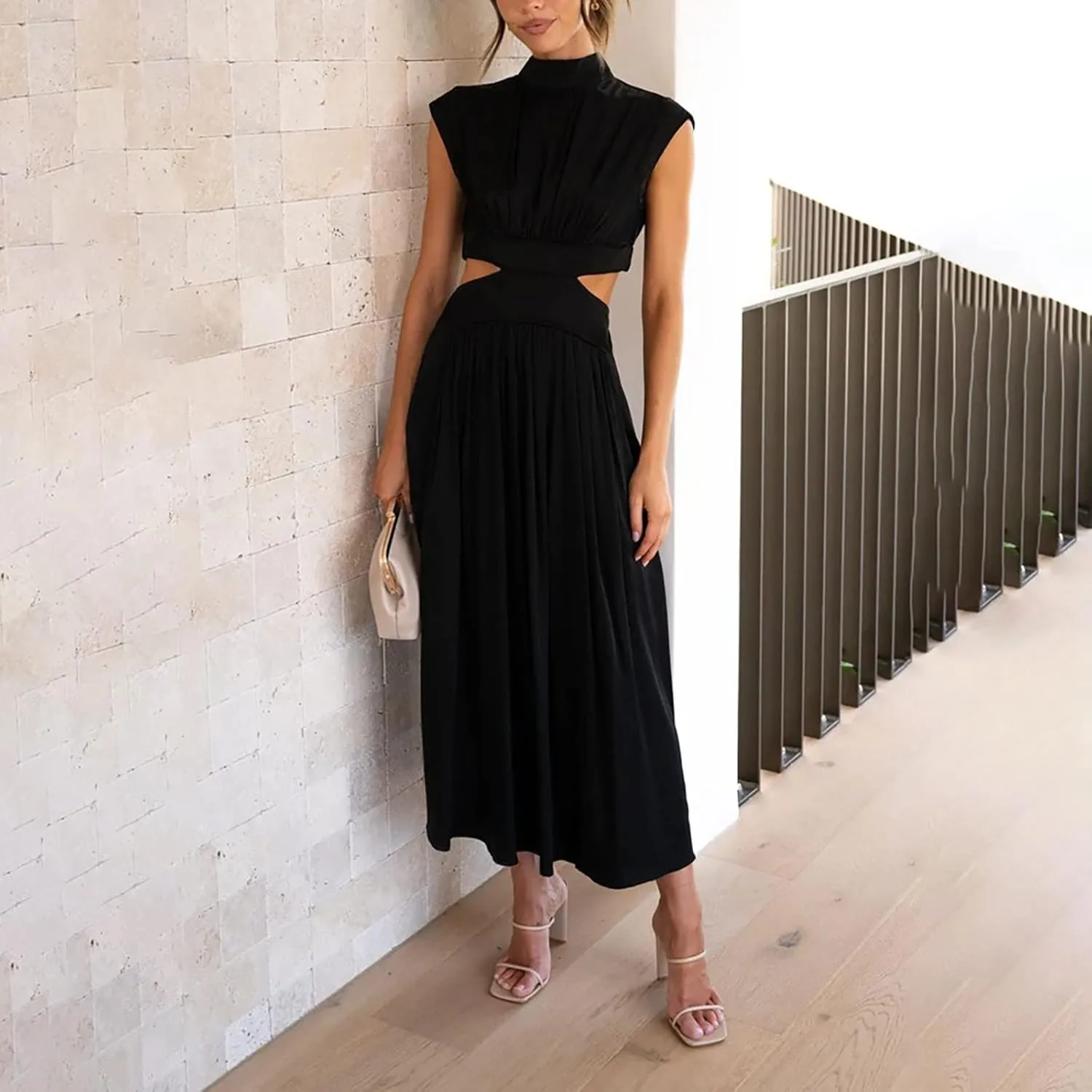 Elegant Women's Cape Dress with Rhinestone Embellishments Perfect for Evening Parties and Special