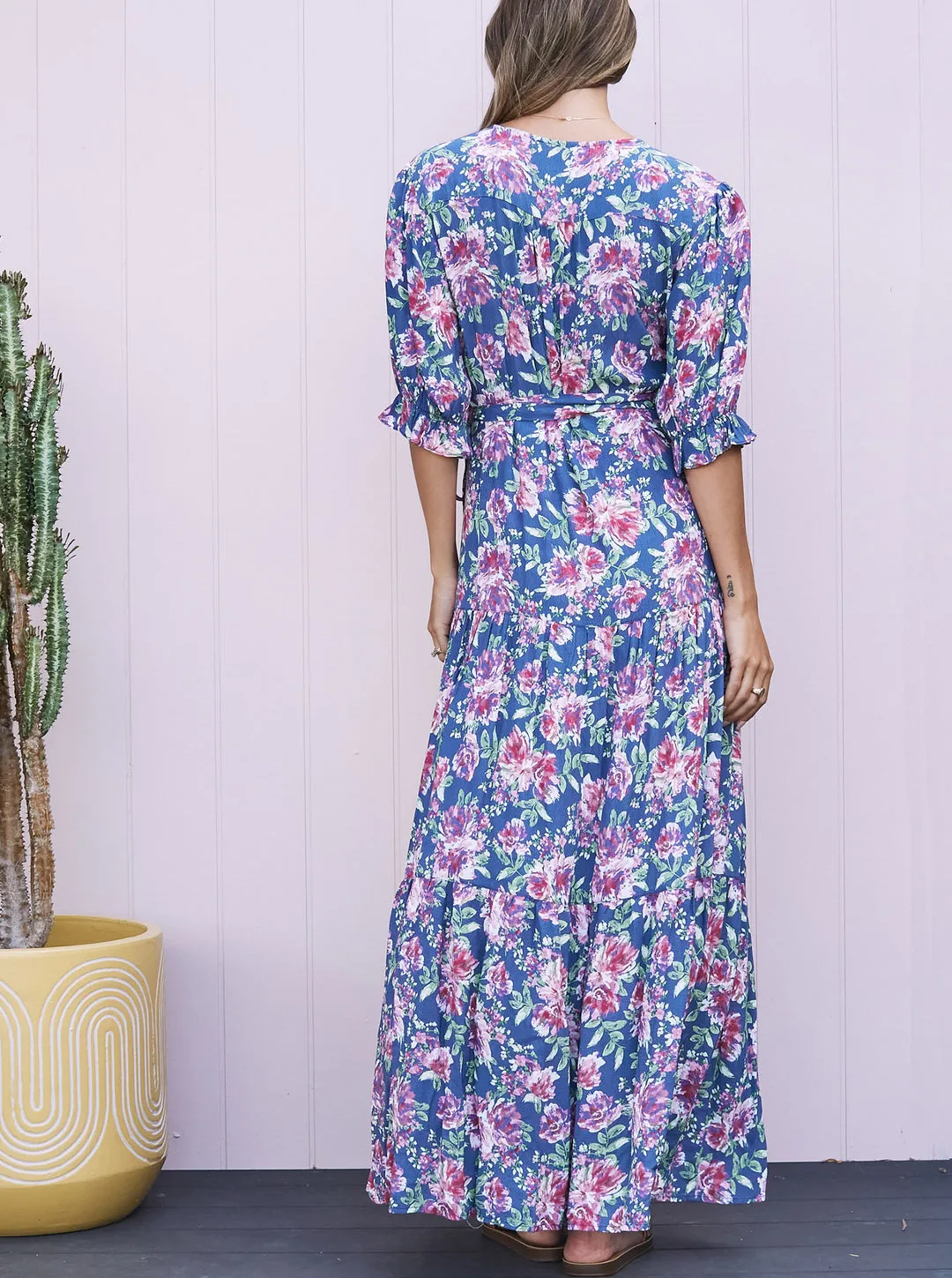 'Elise' Maternity Wrap Dress - Blue Floral