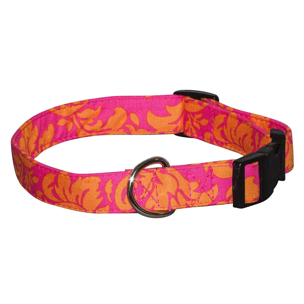 Elmo's Closet Fuchsia Damask Dog Collar