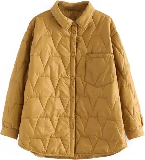Fall Winter Thin Parka Women's Lapel Geometric Pattern Jacket Simple Warm Cotton-Padded Coat