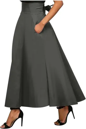 fartey Womens Maxi Skirt A-Line Pleated High Waist Long Skirts Full Ankle Length Flowy Swing Elegant Casual Fall Skirts