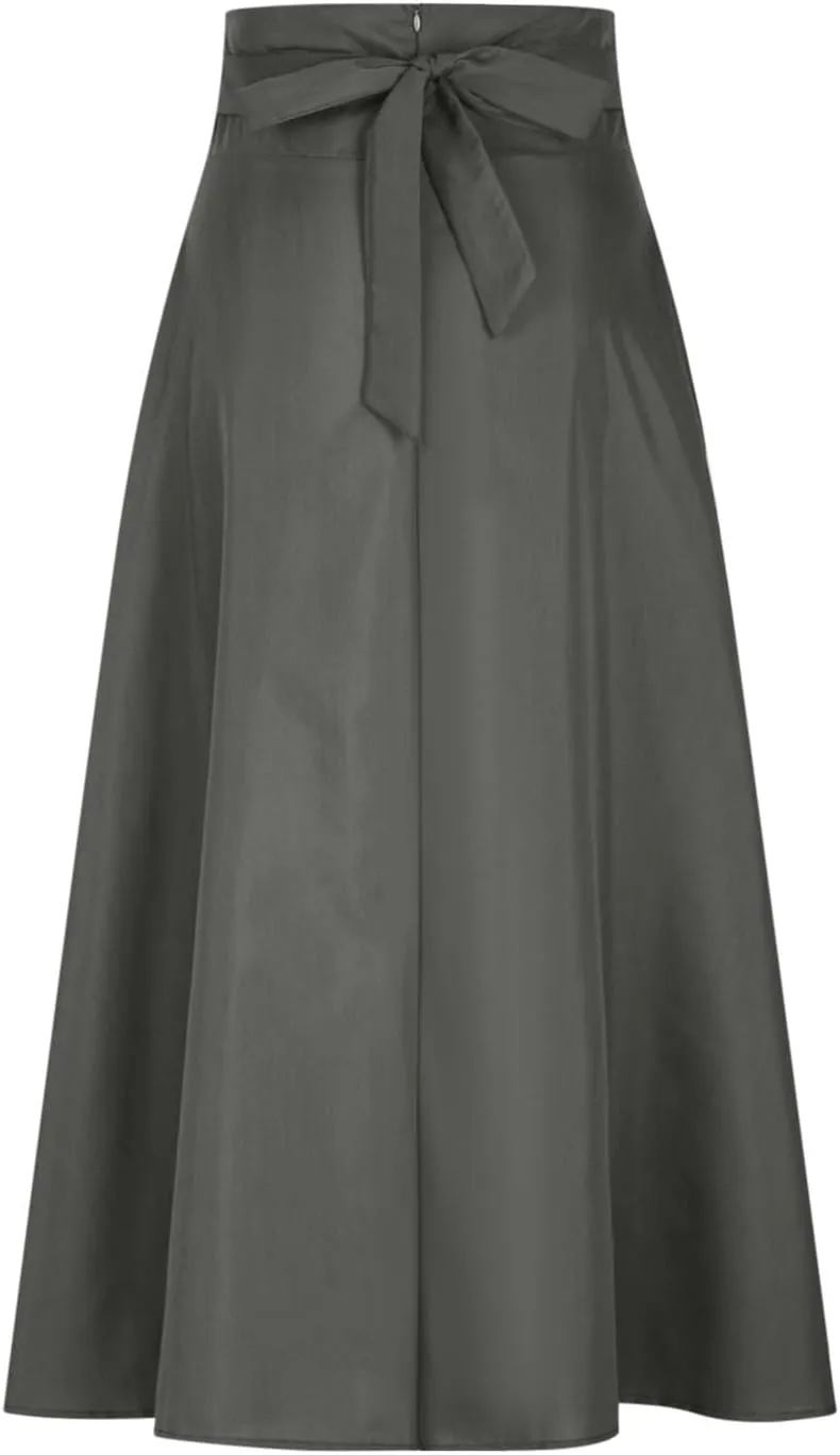 fartey Womens Maxi Skirt A-Line Pleated High Waist Long Skirts Full Ankle Length Flowy Swing Elegant Casual Fall Skirts