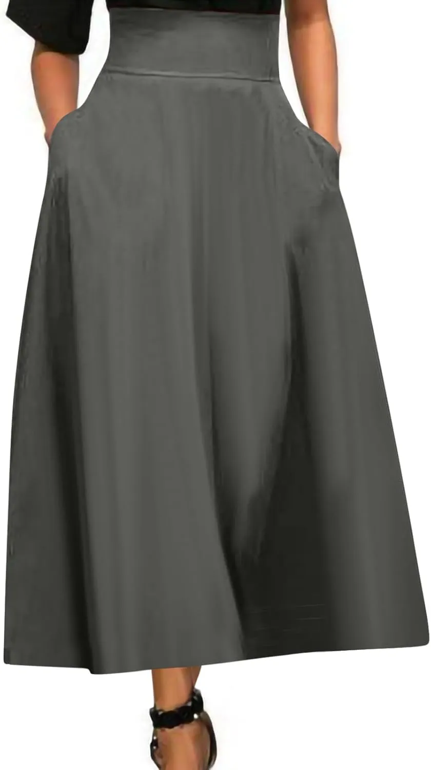 fartey Womens Maxi Skirt A-Line Pleated High Waist Long Skirts Full Ankle Length Flowy Swing Elegant Casual Fall Skirts