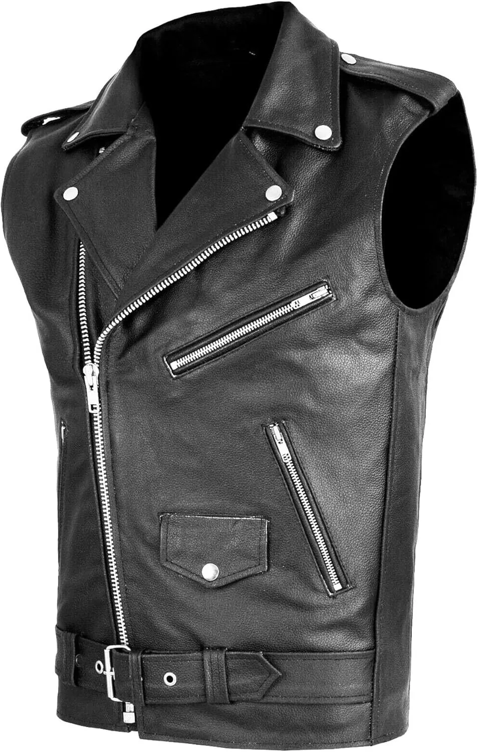 Fashion Mens Faux Leather PU Biker Punk Vest Zippers Slim Fit Male Sleeveless Waistcoat For Men