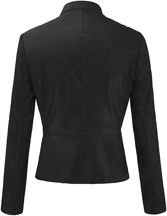 Faux Leather Jackets Women PU Moto Biker Motocycle Outwear Coat Dressy Casual Long Sleeve Zip Up Fall Fashion Jacket