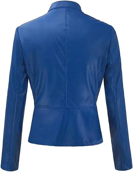 Faux Leather Jackets Women PU Moto Biker Motocycle Outwear Coat Dressy Casual Long Sleeve Zip Up Fall Fashion Jacket