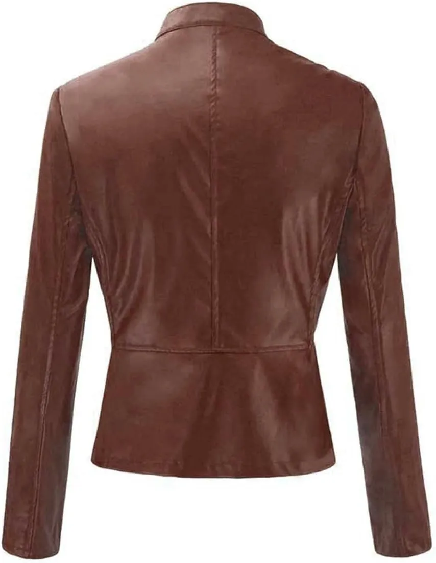 Faux Leather Jackets Women PU Moto Biker Motocycle Outwear Coat Dressy Casual Long Sleeve Zip Up Fall Fashion Jacket