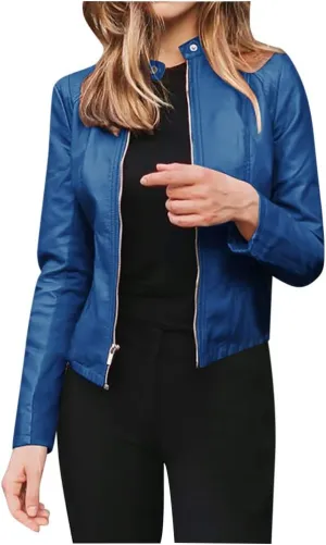 Faux Leather Jackets Women PU Moto Biker Motocycle Outwear Coat Dressy Casual Long Sleeve Zip Up Fall Fashion Jacket