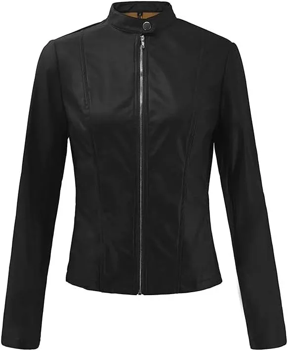 Faux Leather Jackets Women PU Moto Biker Motocycle Outwear Coat Dressy Casual Long Sleeve Zip Up Fall Fashion Jacket