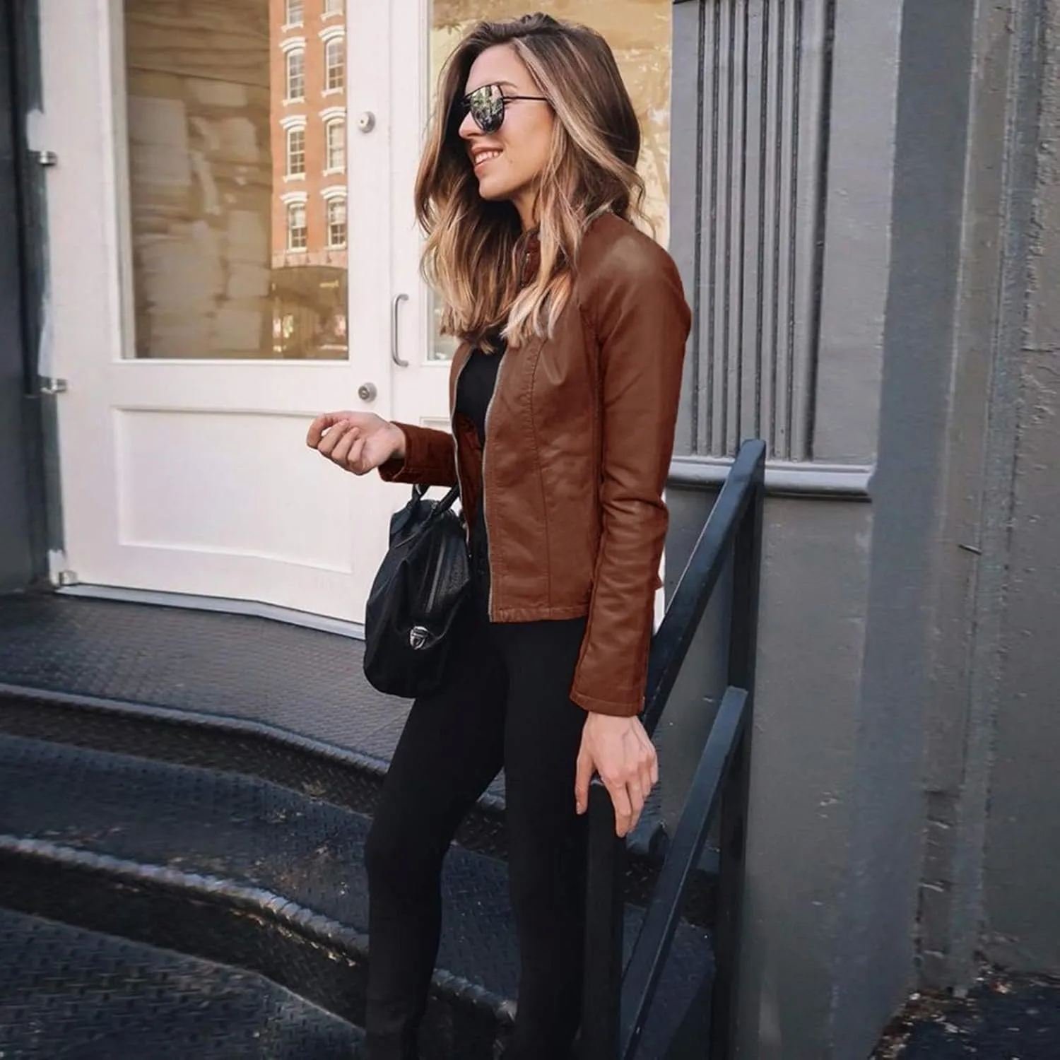 Faux Leather Jackets Women PU Moto Biker Motocycle Outwear Coat Dressy Casual Long Sleeve Zip Up Fall Fashion Jacket