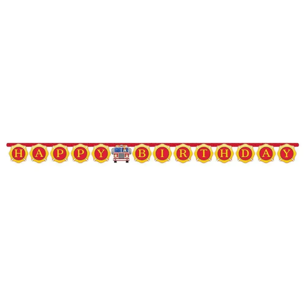 Flaming Fire Truck Birthday Banner