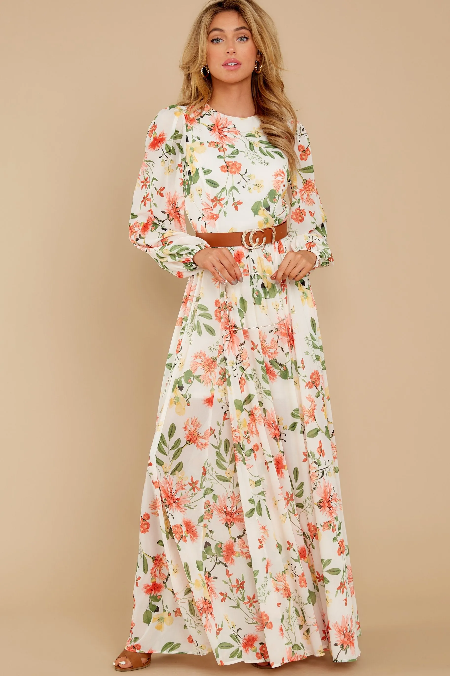 Flowers That Be Ivory Print Maxi Dress