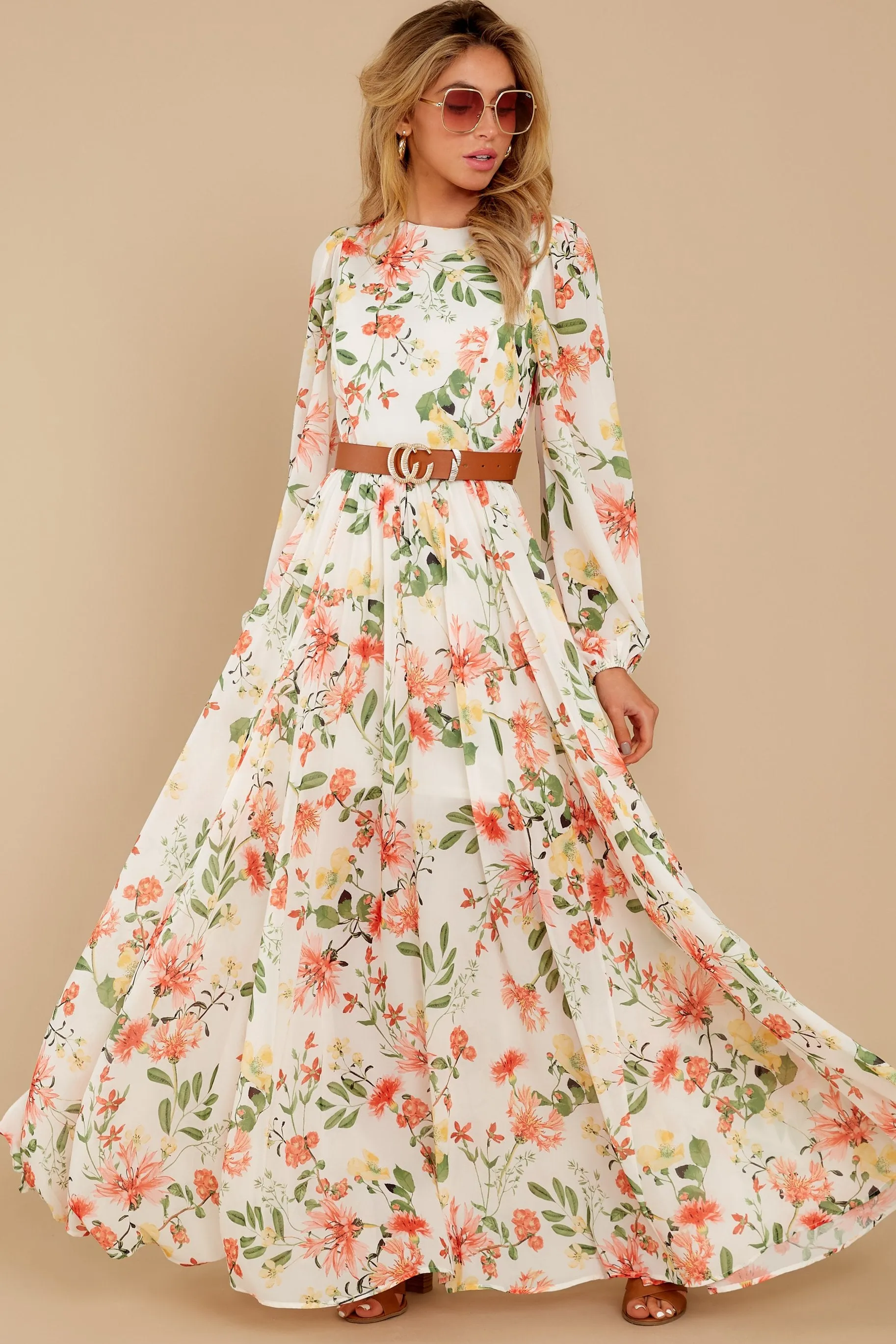 Flowers That Be Ivory Print Maxi Dress