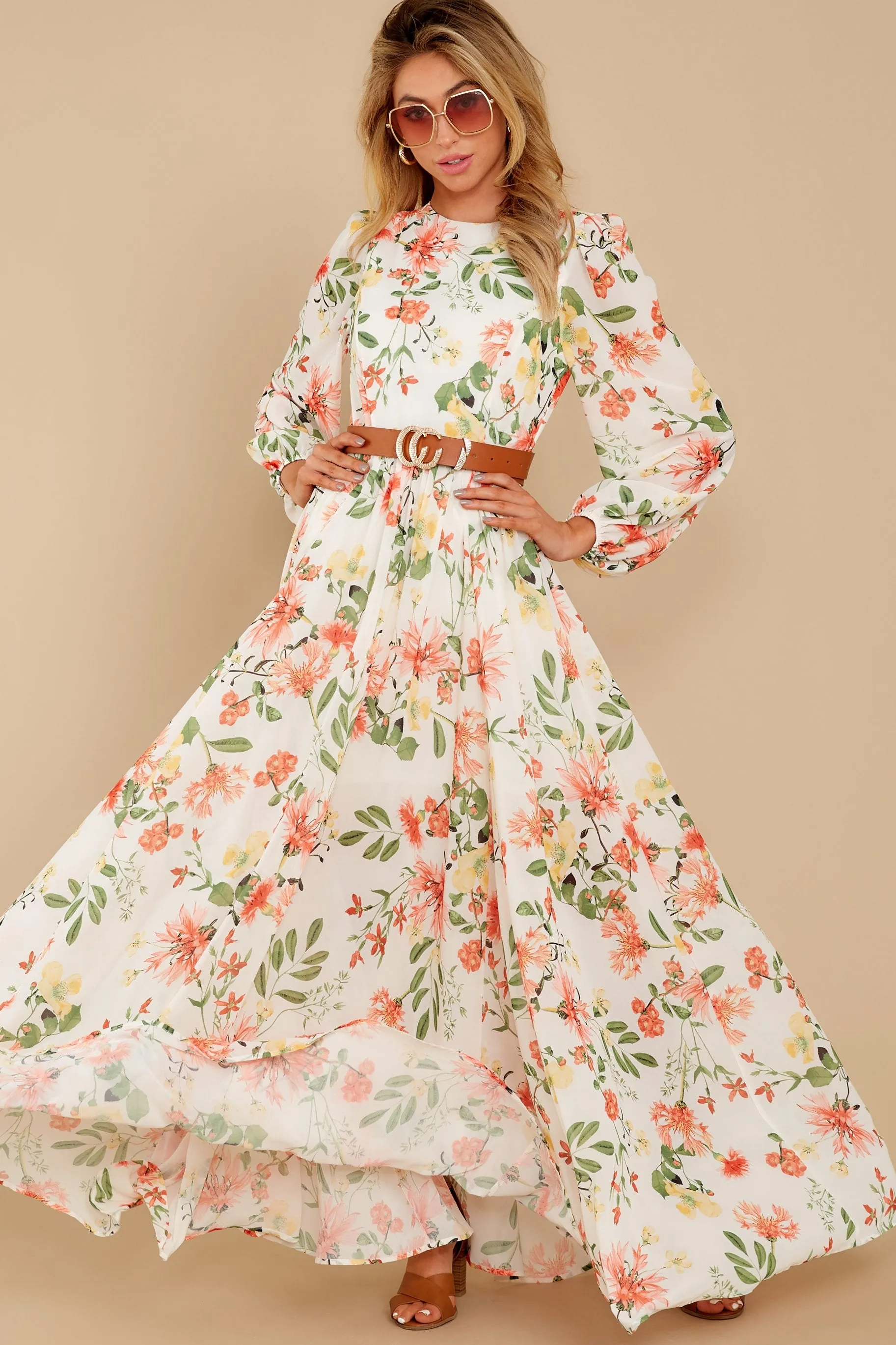 Flowers That Be Ivory Print Maxi Dress