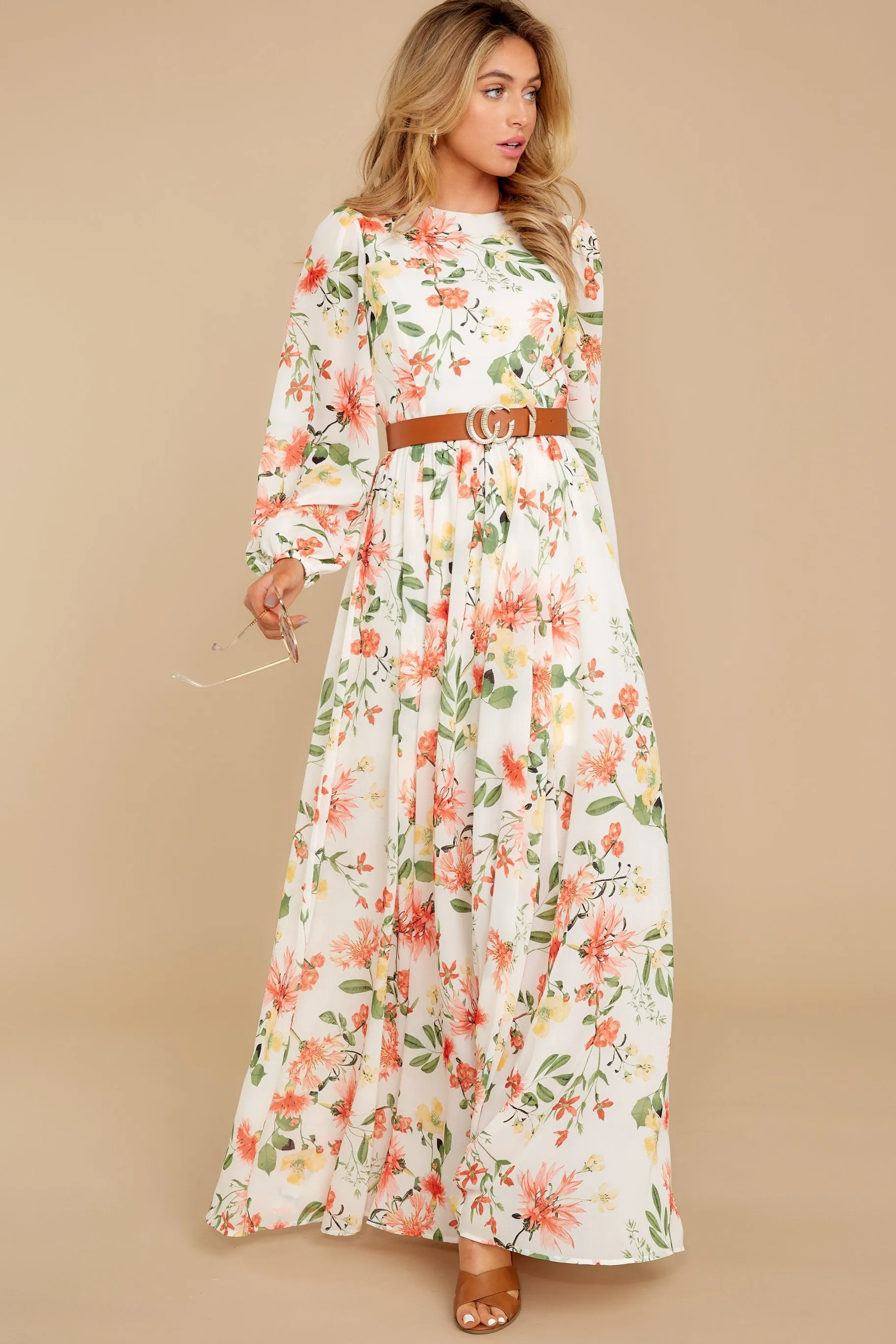 Flowers That Be Ivory Print Maxi Dress