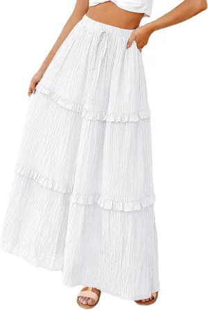 Flowy Long Skirt for Women Summer Elegant High-Waisted Dress A-Line Skirt Cocktail Wedding Guest Flared Beach Dresses