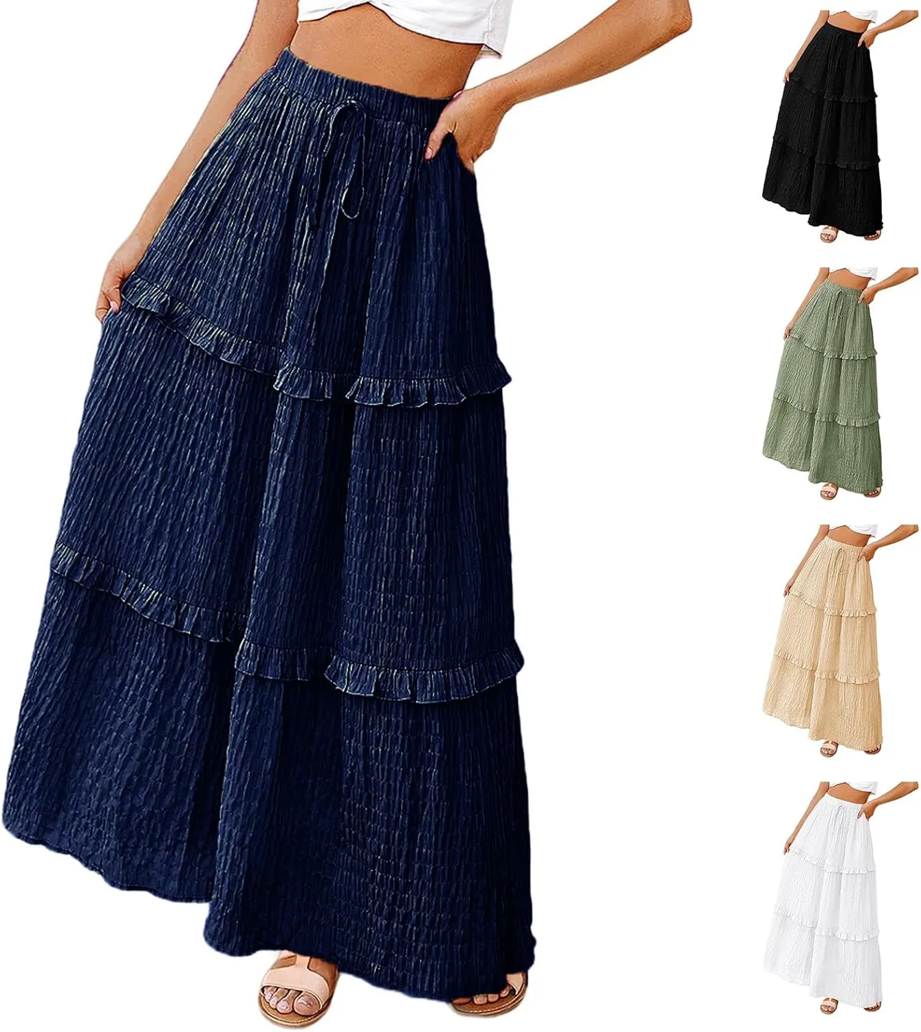 Flowy Long Skirt for Women Summer Elegant High-Waisted Dress A-Line Skirt Cocktail Wedding Guest Flared Beach Dresses