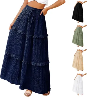 Flowy Long Skirt for Women Summer Elegant High-Waisted Dress A-Line Skirt Cocktail Wedding Guest Flared Beach Dresses