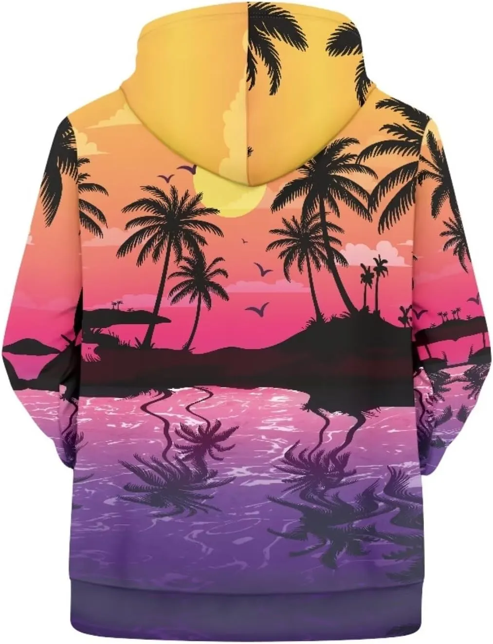 Forchrinse Green Palm Tree Sea Beach Mens Hoodies Pullover Long Sleeve Fleece Hoodie Cozy Sport Casual Outwear