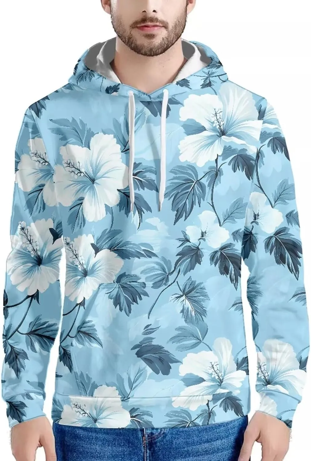 Forchrinse Green Palm Tree Sea Beach Mens Hoodies Pullover Long Sleeve Fleece Hoodie Cozy Sport Casual Outwear