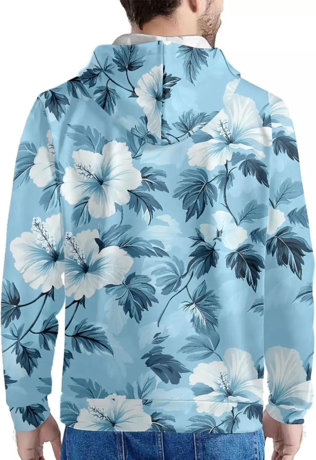 Forchrinse Green Palm Tree Sea Beach Mens Hoodies Pullover Long Sleeve Fleece Hoodie Cozy Sport Casual Outwear