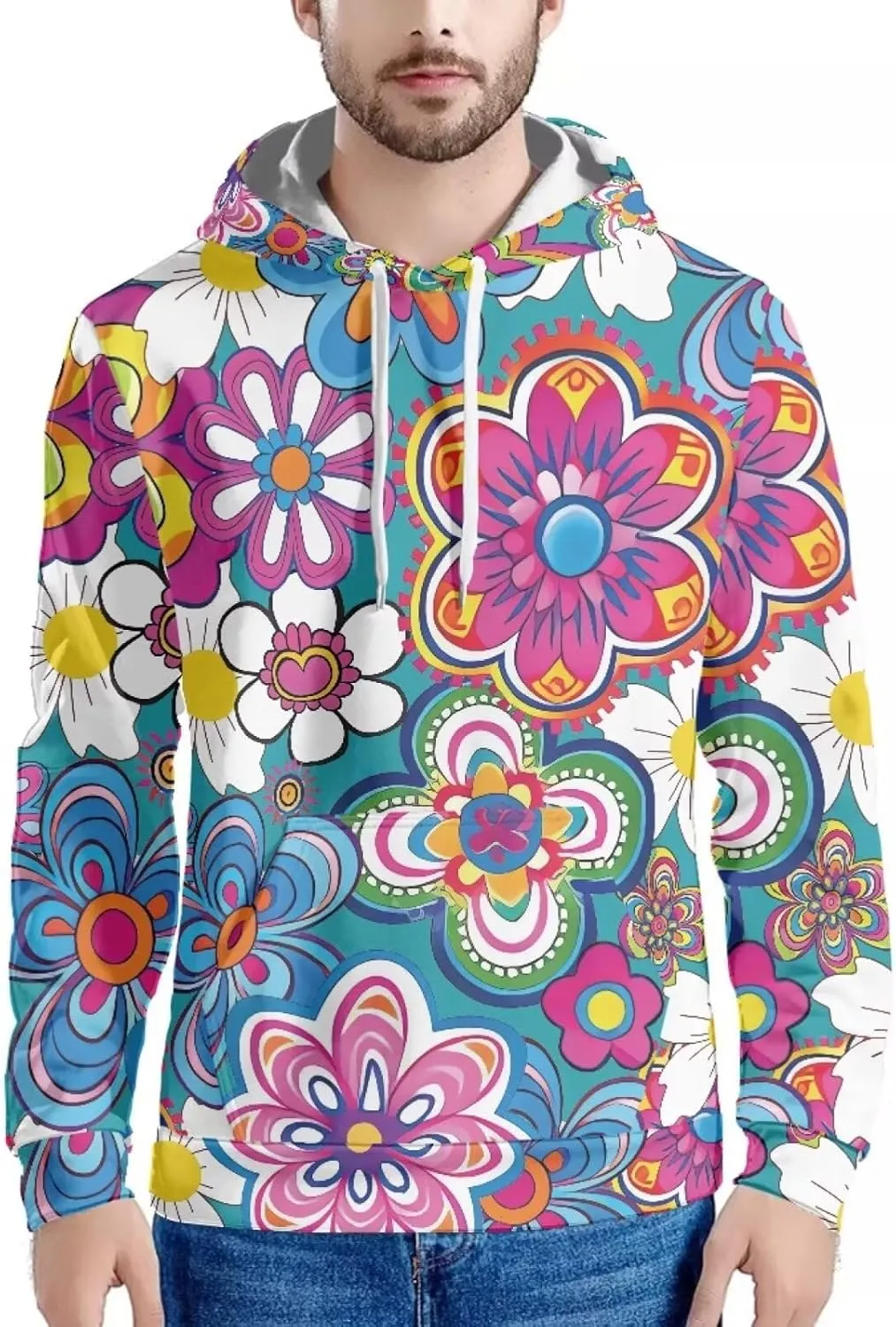 Forchrinse Green Palm Tree Sea Beach Mens Hoodies Pullover Long Sleeve Fleece Hoodie Cozy Sport Casual Outwear