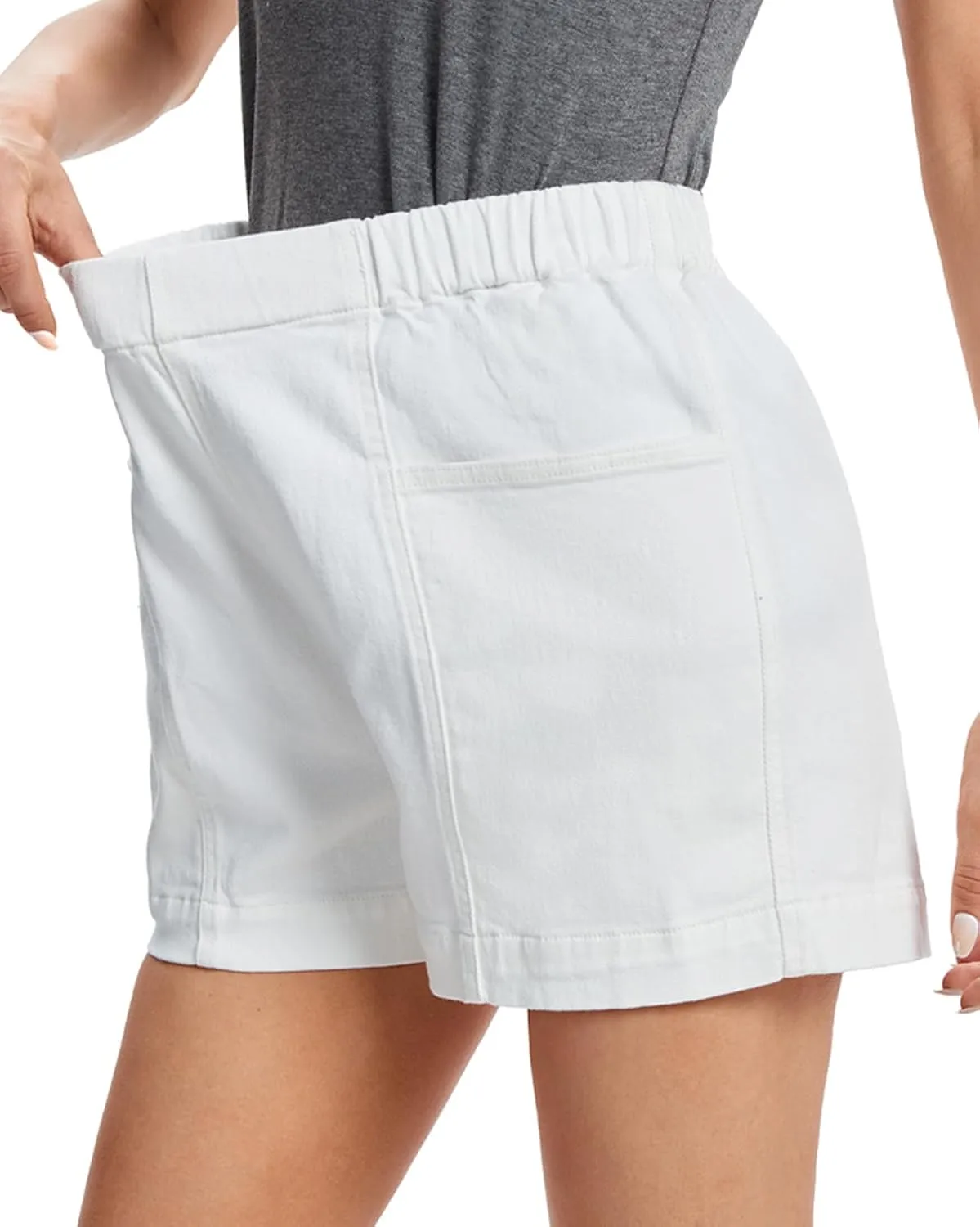 Fuinloth Women's Denim Shorts, Elastic Wasit Mid Rise Loose Fit with 2 Front Pockets, Stretchy Jeans Short Pants