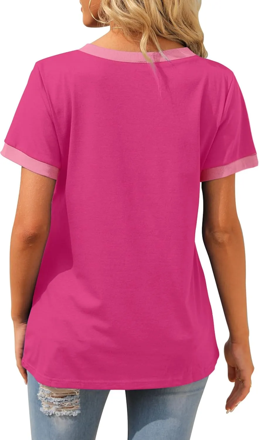 Geifa Womens T Shirts Short Sleeve V Neck Loose Casual Summer Tops with Pocket