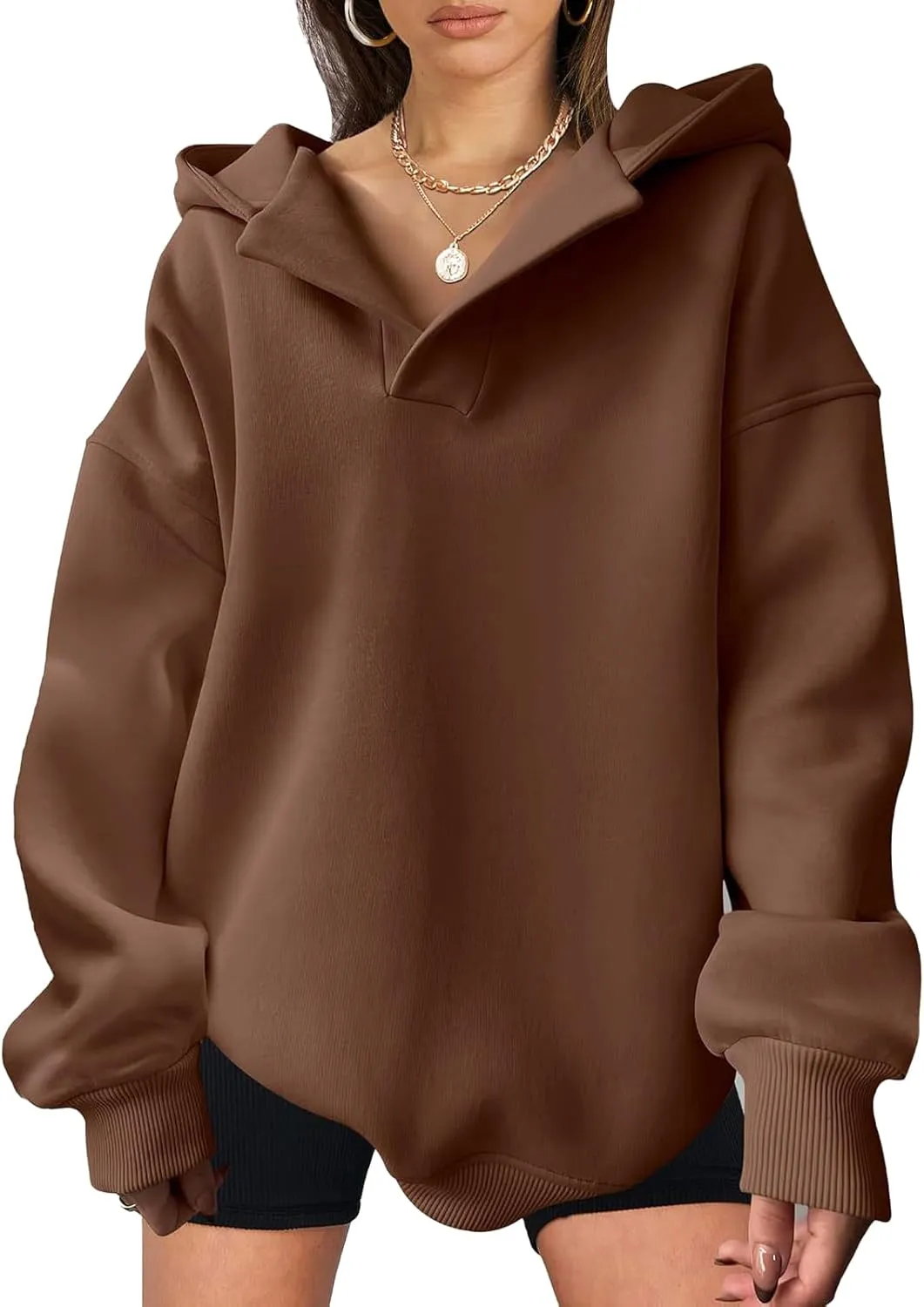Gladtbser Women's Loose Casual Hoodies Sport Pullover Oversized Cozy Hooded Sweatshirt Fall Winter Outfits Long Sleeve Tops