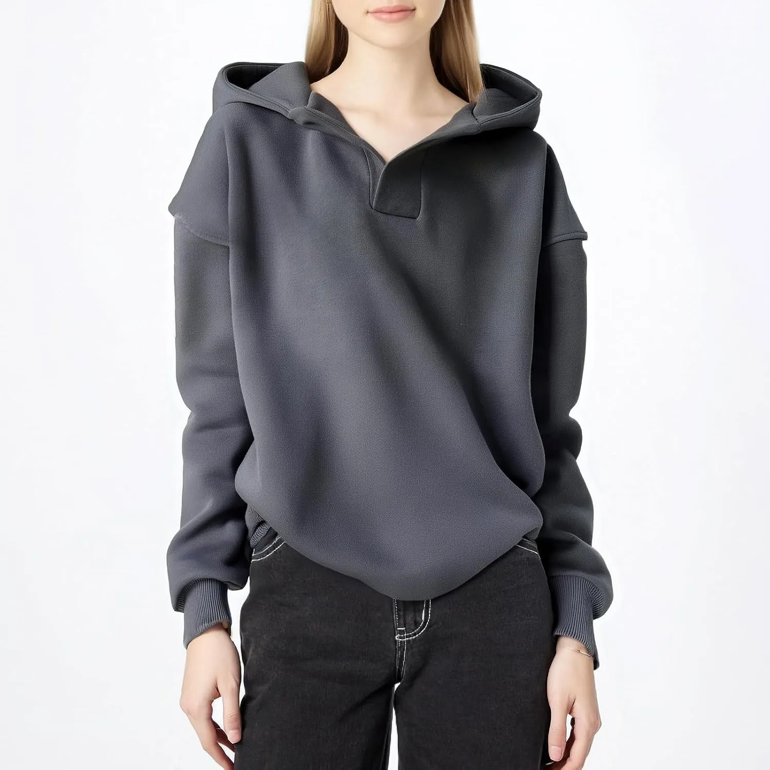 Gladtbser Women's Loose Casual Hoodies Sport Pullover Oversized Cozy Hooded Sweatshirt Fall Winter Outfits Long Sleeve Tops