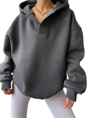 Gladtbser Women's Loose Casual Hoodies Sport Pullover Oversized Cozy Hooded Sweatshirt Fall Winter Outfits Long Sleeve Tops