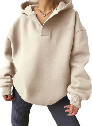 Gladtbser Women's Loose Casual Hoodies Sport Pullover Oversized Cozy Hooded Sweatshirt Fall Winter Outfits Long Sleeve Tops