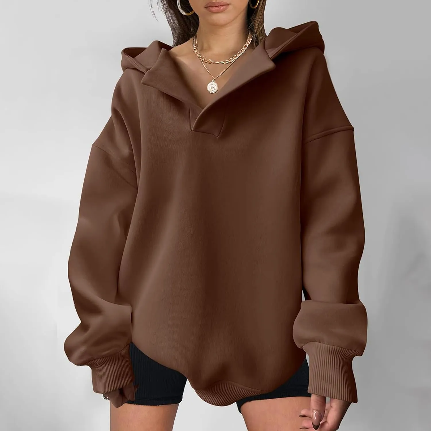 Gladtbser Women's Loose Casual Hoodies Sport Pullover Oversized Cozy Hooded Sweatshirt Fall Winter Outfits Long Sleeve Tops