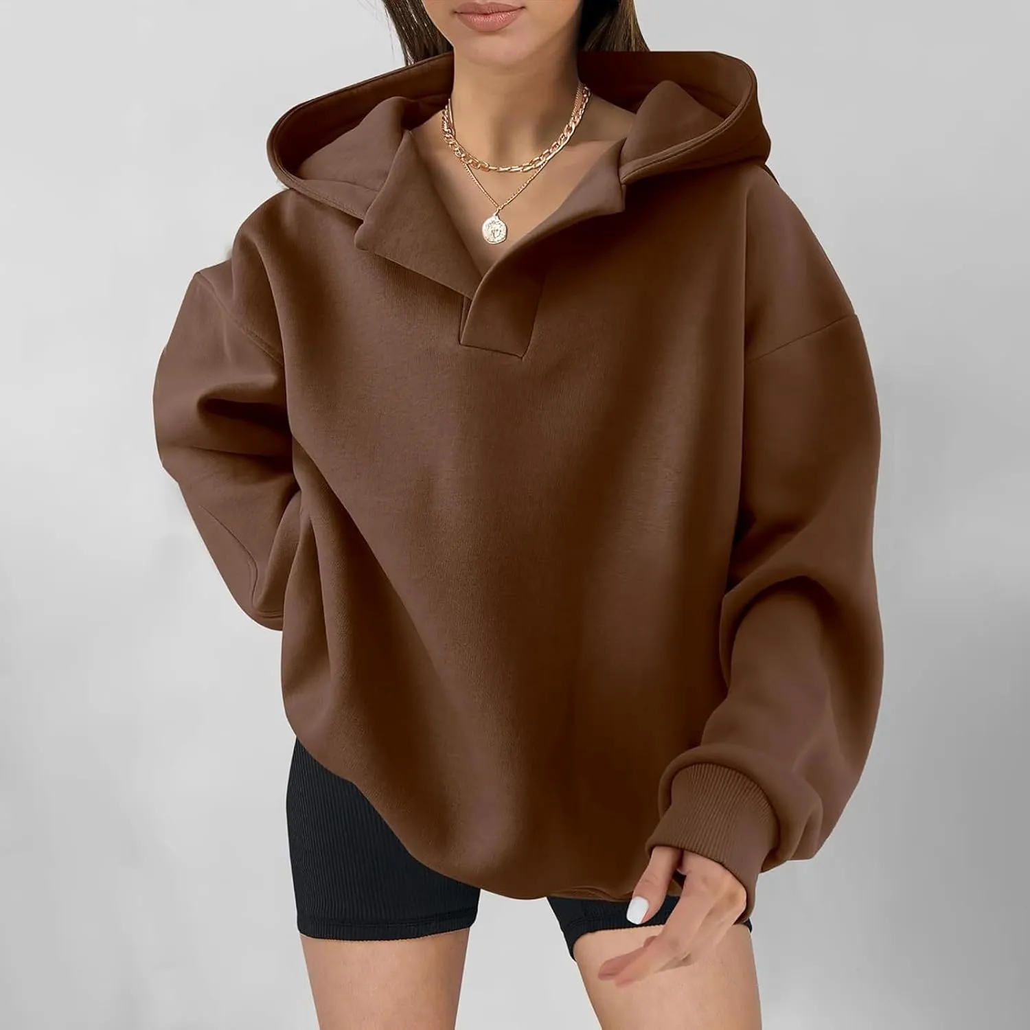 Gladtbser Women's Loose Casual Hoodies Sport Pullover Oversized Cozy Hooded Sweatshirt Fall Winter Outfits Long Sleeve Tops