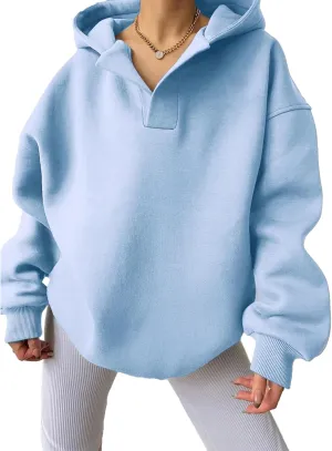 Gladtbser Women's Loose Casual Hoodies Sport Pullover Oversized Cozy Hooded Sweatshirt Fall Winter Outfits Long Sleeve Tops